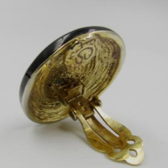 NEW St. John Knits Vintage Clip On Earrings 22KGP Enamel Signed - Picture 6 of 7